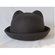 Cat&apos;s Ears Black Felt Bowler or Derby Hat w/Black Grosgrain Ribbon ~ Size Medium  eb-42602895